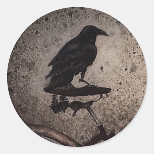Zwarte kraai op  fiets ronde sticker (Voorkant)