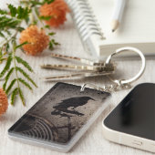 Zwarte kraai op fiets sleutelhanger (Voorkant Rechts)