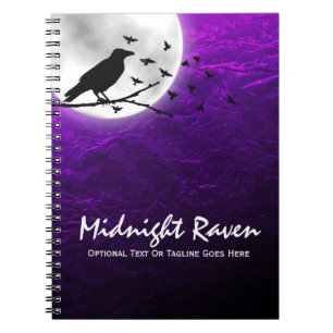 Zwarte Kraai Raven Silhouet op Maan Edgy Gotisch Notitieboek