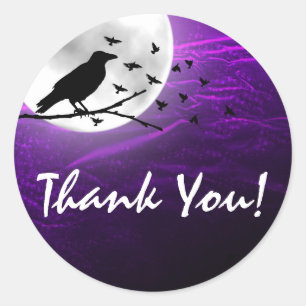 Zwarte Kraai Raven Silhouet op Maan Goth Bedankt Ronde Sticker