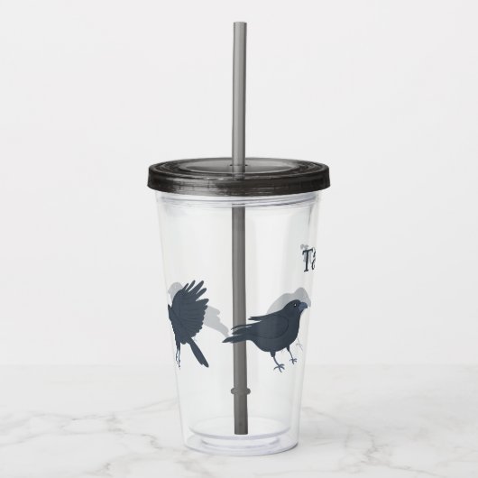 Zwarte kraaien vogels illustraties gepersonaliseer acryl drinkbeker (Voorkant)