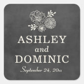  zwarte-krijtbord bruiloft monogram vierkante sticker (Voorkant)