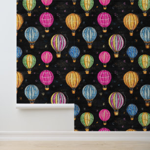 Zwarte Krijtbord Hete Luchtballon Kindergarten Muu Behang