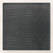 Zwarte Krokodillenleerprint Glazen Onderzetter (Voorkant)