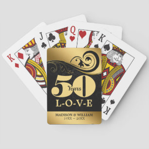 Zwarte krullen en damast huwelijksjubileum pokerkaarten