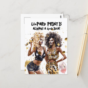 Zwarte krullende meisjes luipaardprint waterverf f briefkaart