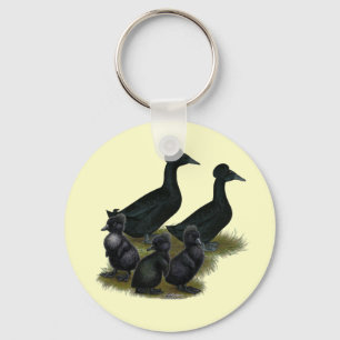Zwarte Kuif-eend Familie Sleutelhanger