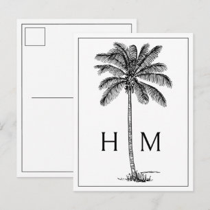 Zwarte Kust Palmetto Palm Monogram Briefkaart