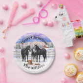 zwarte kwartpaarden in sneeuw papieren bordje (Feest)