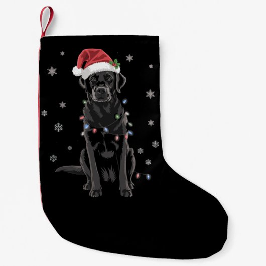 Zwarte Lab Labrador Kerstboom Licht Pyjama Hond Kleine Kerstsok (Voorkant)