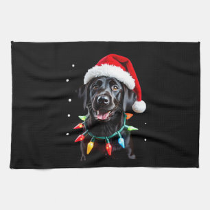 Zwarte Lab Labrador Kerstboom Licht Pyjama Hond Theedoek