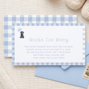 Zwarte Lab Puppy Blauwe Gingham Baby Shower Boeken Informatiekaartje