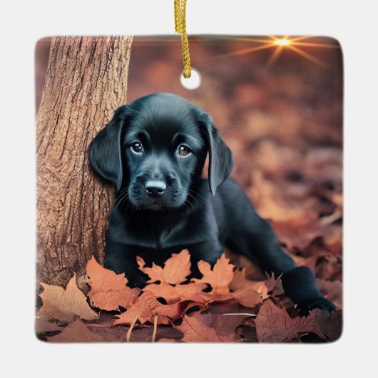 Zwarte Lab Puppy Keramisch Ornament (Voorkant)