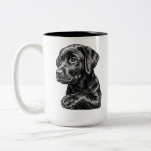 Zwarte Lab Puppy Schets Mok Aandachtige Hond Lie