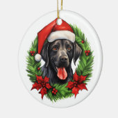 Zwarte lab retriever vakantie krans keramisch ornament (Links)
