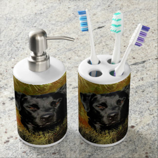 Zwarte Lab Toothborstelhouder/Zeep Dispenser Set Badkamer Set