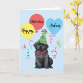 Zwarte Lab van Birthday Party Balloons Kaart (Gele Bloem)
