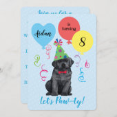 Zwarte Lab van Birthday Party Balloons Kaart (Voorkant / Achterkant)