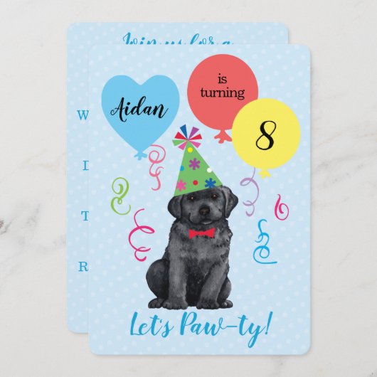Zwarte Lab van Birthday Party Balloons Kaart (Voorkant / Achterkant)