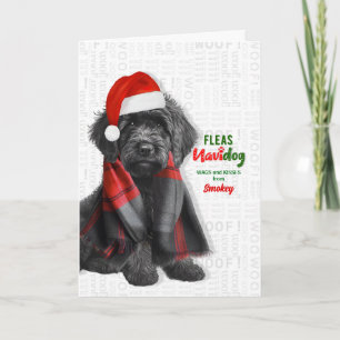 Zwarte Labradoodle Hond Grappige Vlooien Navidog m Feestdagen Kaart