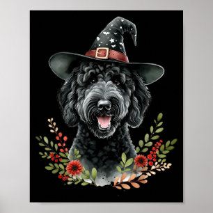 Zwarte Labradoodle Hond Halloween Watercolor Kunst Poster