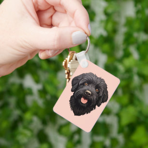 Zwarte labradoodle hond sleutelhanger