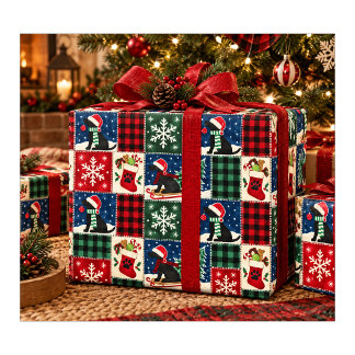 Zwarte Labradoor Kerst Patchwork Dekbed Cadeaupapier