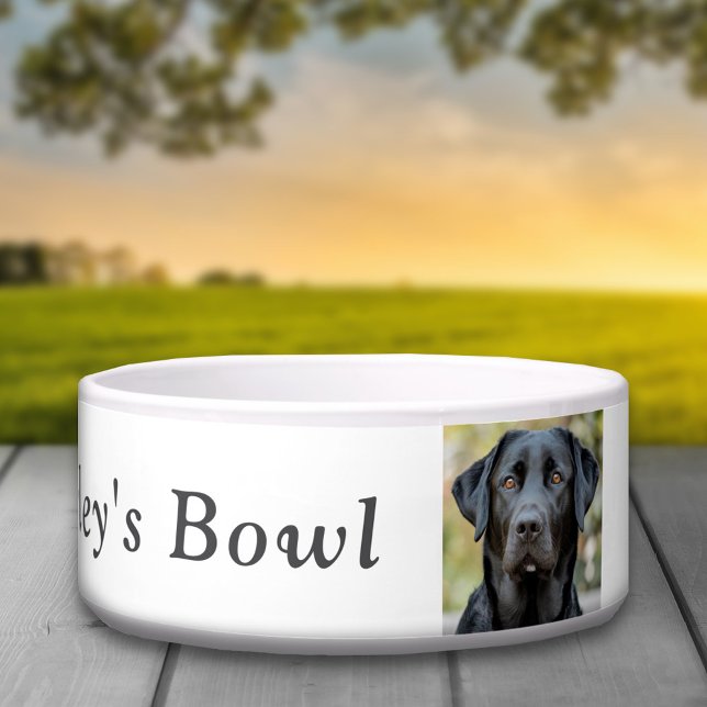 Zwarte labrador, aangepaste foto wit voerbakje (Black Labrador, Custom Photo White Bowl)