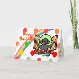 Zwarte labrador ballon Birthday Card (venster) Kaart