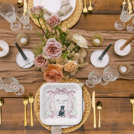 Zwarte Labrador Coquette Roze Crest Papieren Bordje