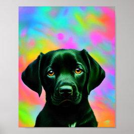 Zwarte labrador die voor een kleurrijk zit poster