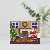 Zwarte labrador en kerstkerstCartoon Feestdagenkaart (Staand voorkant)