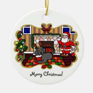 Zwarte labrador en kerstkerstCartoon Keramisch Ornament