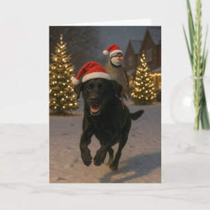 Zwarte Labrador en Patrijs Kerstkaart Feestdagen Kaart