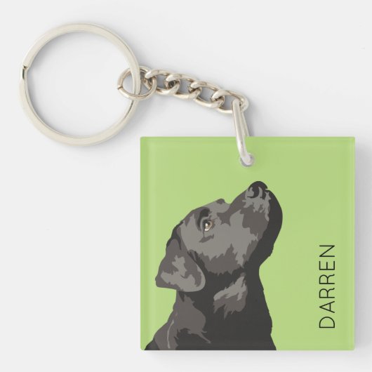 Zwarte Labrador gepersonaliseerde sleutelringketen Sleutelhanger (Voorkant)