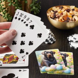 Zwarte Labrador-hond met Pasen Eieren Vakantie Pokerkaarten