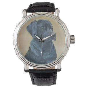zwarte labrador hond portret realistische kunst horloge