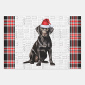 Zwarte Labrador Hond Rood Plaid Kerstmis Inpakpapier Vel (Voorkant)