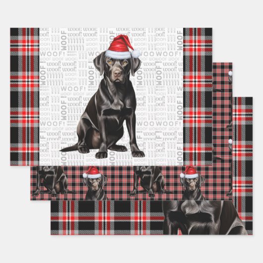 Zwarte Labrador Hond Rood Plaid Kerstmis Inpakpapier Vel (Set)