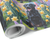 Zwarte Labrador Hond Spring Bloemen Schilderen Cadeaupapier (Rol Hoek)