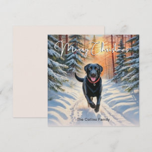 Zwarte Labrador in de sneeuw Kerstmis Winter Vroli Feestdagenkaart