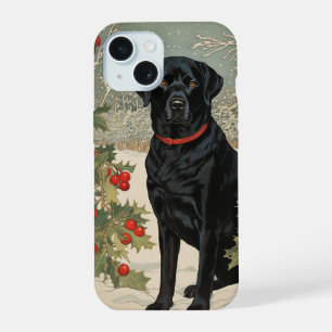 Zwarte labrador in de winter iPhone 15 hoesje