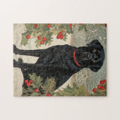 Zwarte labrador in de winter legpuzzel (Horizontaal)