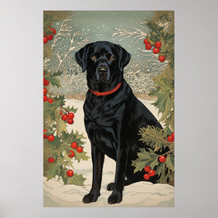 Zwarte labrador in de winter poster