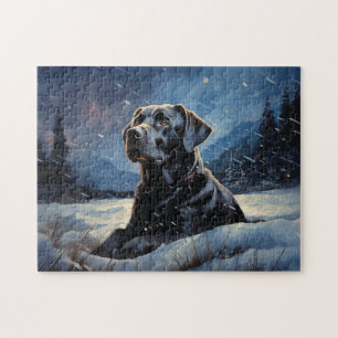 Zwarte labrador in de winternacht legpuzzel