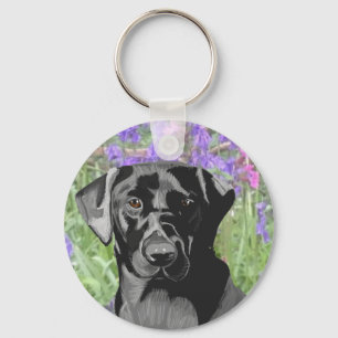 Zwarte labrador in een Bluebell Wood Sleutelhanger