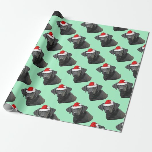 Zwarte labrador in een Santa Hat Coffee Cadeaupapier (Uitgerold)
