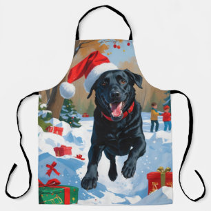 Zwarte Labrador Kerst Sfeervol Sneeuwlandschap Schort