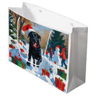 Zwarte Labrador Kerst Sneeuwscène Groot Cadeauzakje