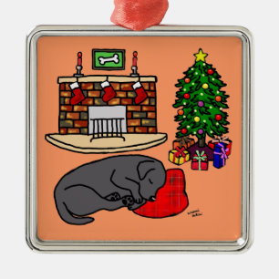 Zwarte labrador kerstboom Illustratie Metalen Ornament